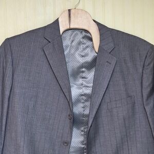 Vinci Suit Jacket Blazer Mens 52R Gray Pinstripe Polyester Rayon 2 Button Lined